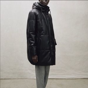 NWT ZARA Faux Leather Padded Puffer Coat XL